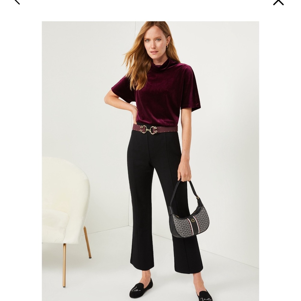 C.Wonder Women’s Stretch Velvet Top with Short Sleeves Mock Neck